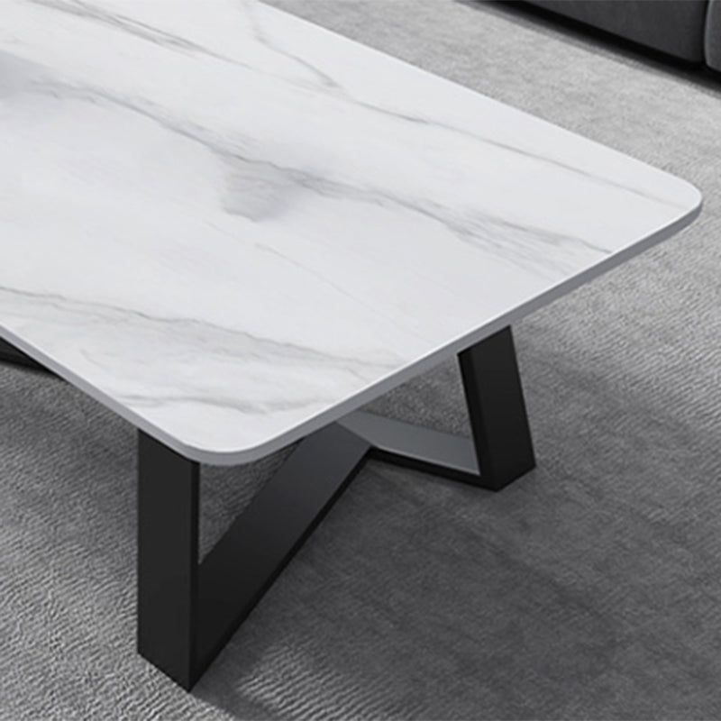 Rectangular Slate with Metal Cross Base Glam Style Coffee Table