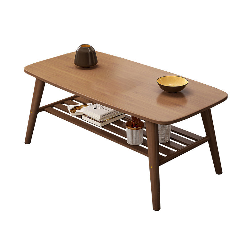 Nordic Style Rectangular Solid Wood 4 Legs Base with Storage Rack Coffee Table