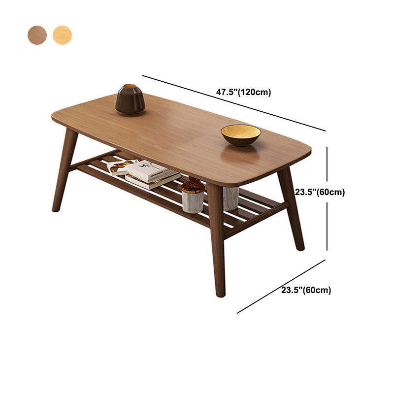 Nordic Style Rectangular Solid Wood 4 Legs Base with Storage Rack Coffee Table