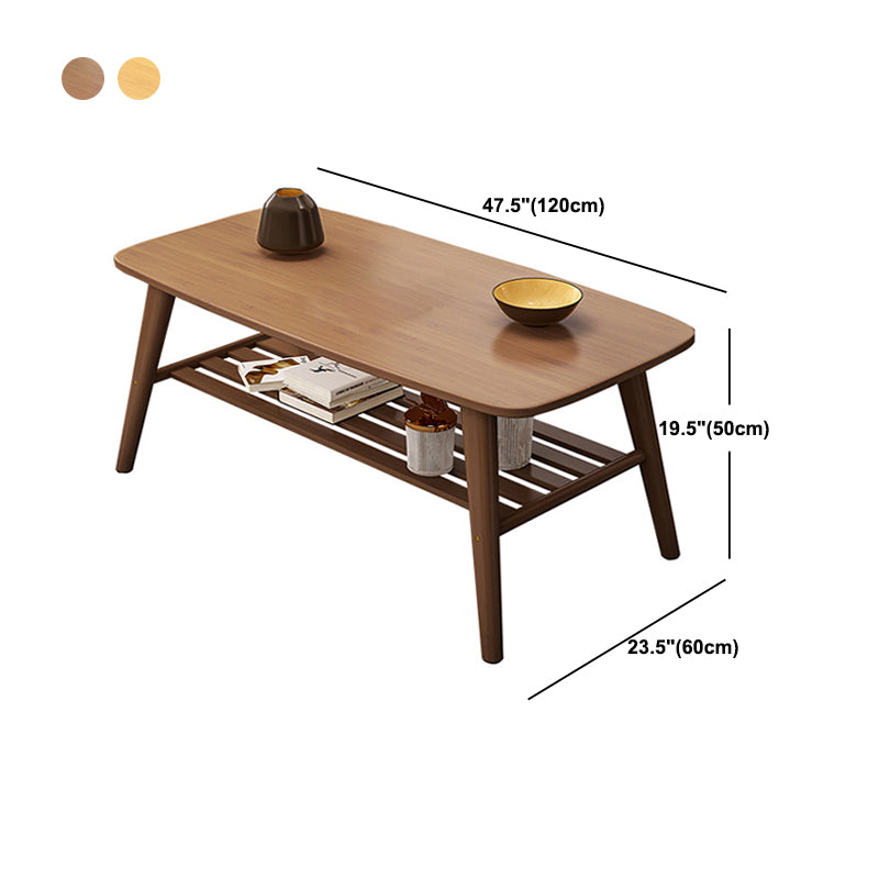 Nordic Style Rectangular Solid Wood 4 Legs Base with Storage Rack Coffee Table