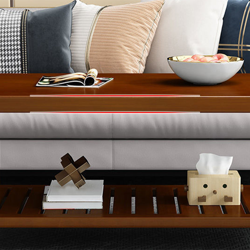 Nordic Style Coffee Table with Rectangular Solid Wood Base 4 Legs