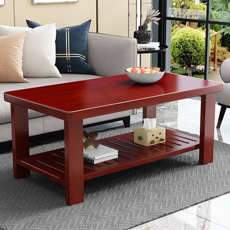 Nordic Style Coffee Table with Rectangular Solid Wood Base 4 Legs