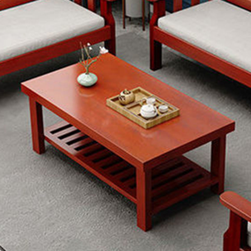 Nordic Style Coffee Table with Rectangular Solid Wood Base 4 Legs