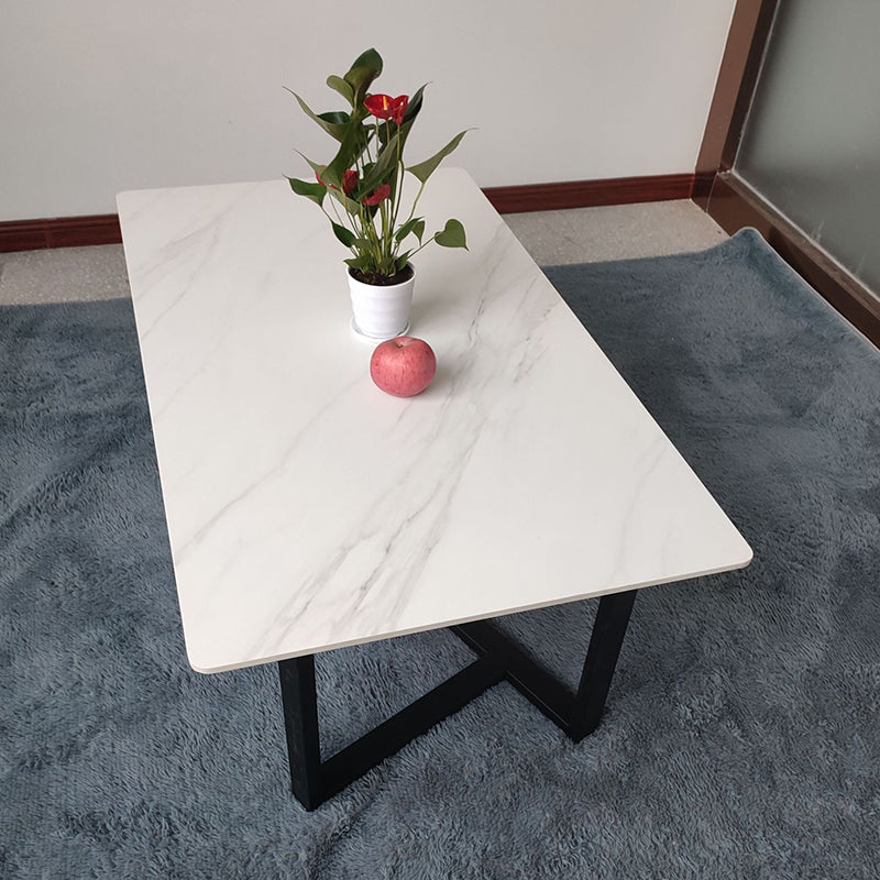Glam Stone Coffee Table with Black Steel Base and Rectangle Top