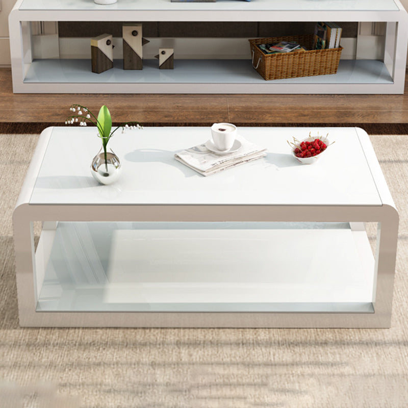Modern Style Round Tempered Glass Top Metal Frame Base Coffee Table