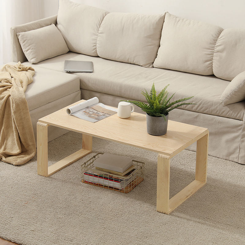 Modern Wooden Coffee Table with Light Wood Sled Base and Rectangle Top