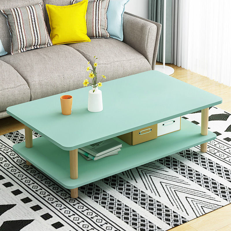 Modern Wooden Coffee Table with 4 Natural Wooden Legs and Storage