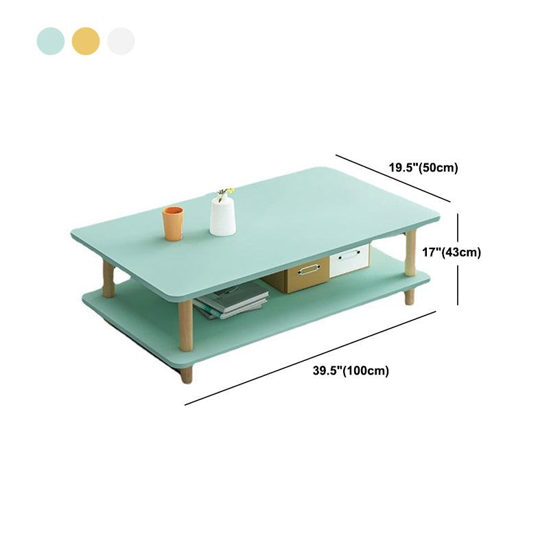 Modern Wooden Coffee Table with 4 Natural Wooden Legs and Storage