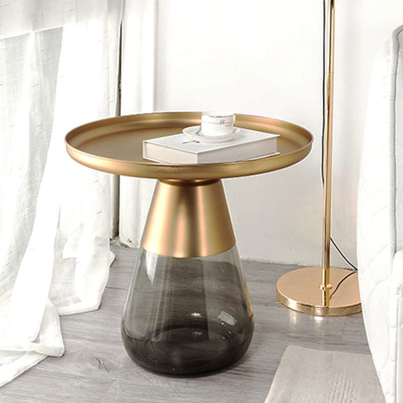 Mid-century Modern Style Round Metal Table with Glass Monopod Base Coffee Table