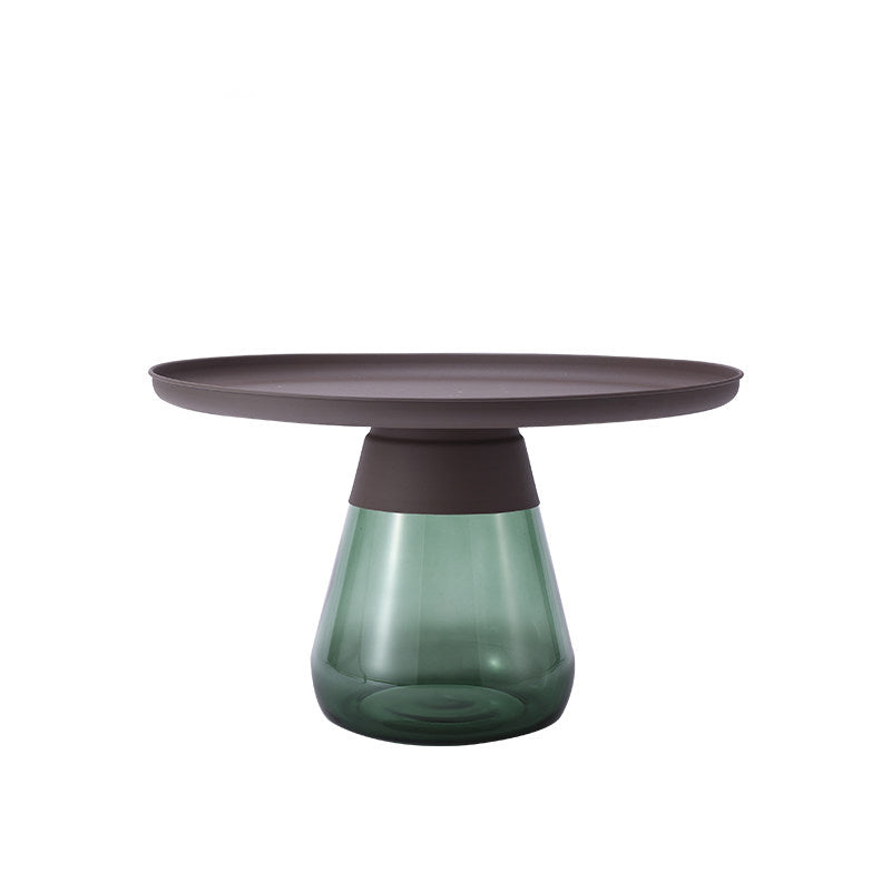 Mid-century Modern Style Round Metal Table with Glass Monopod Base Coffee Table