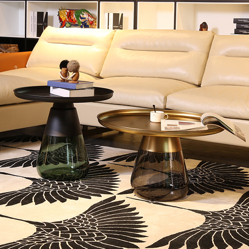 Mid-century Modern Style Round Metal Table with Glass Monopod Base Coffee Table