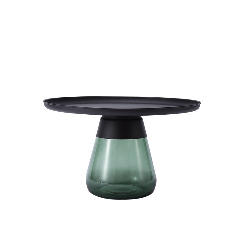 Mid-century Modern Style Round Metal Table with Glass Monopod Base Coffee Table