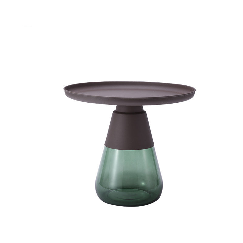 Mid-century Modern Style Round Metal Table with Glass Monopod Base Coffee Table