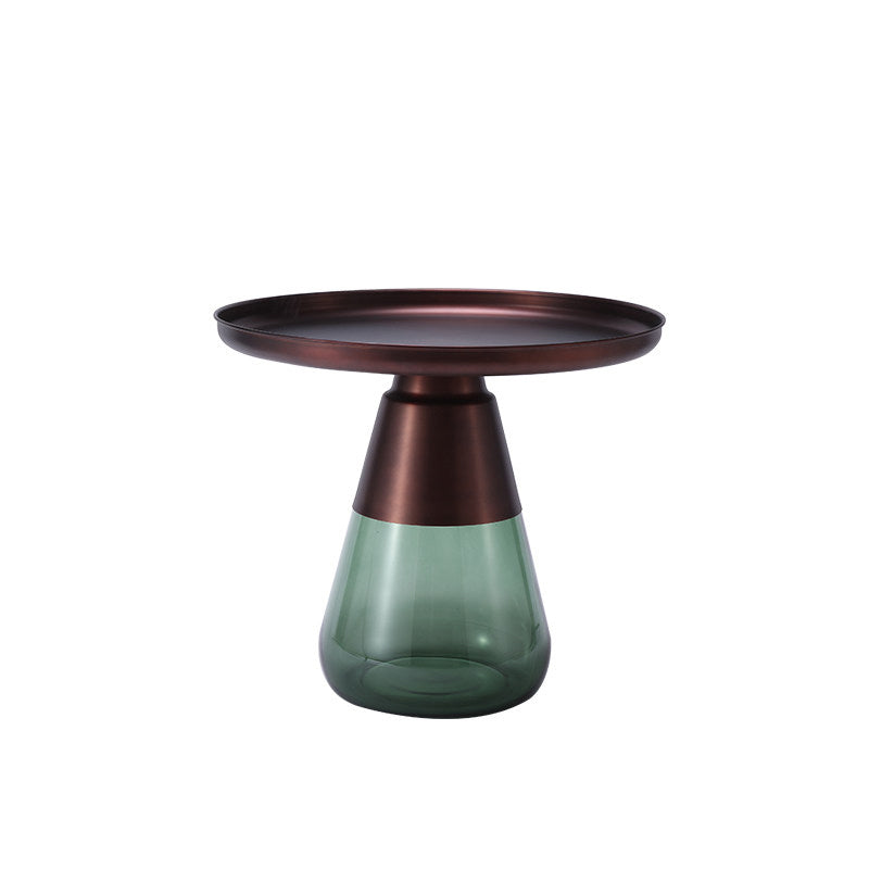 Mid-century Modern Style Round Metal Table with Glass Monopod Base Coffee Table