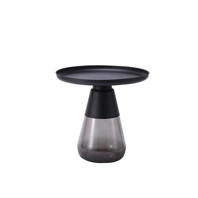 Mid-century Modern Style Round Metal Table with Glass Monopod Base Coffee Table