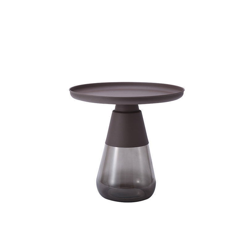 Mid-century Modern Style Round Metal Table with Glass Monopod Base Coffee Table