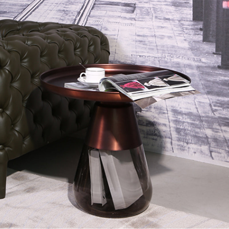 Mid-century Modern Style Round Metal Table with Glass Monopod Base Coffee Table