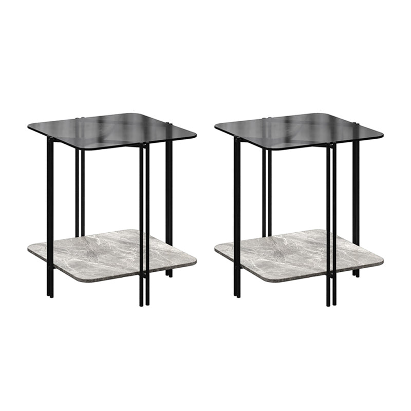 Modern Square Glass Side Table 23.62" Tall 4 Legs Shelf Included End Table