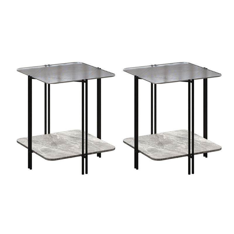 Modern Square Glass Side Table 23.62" Tall 4 Legs Shelf Included End Table