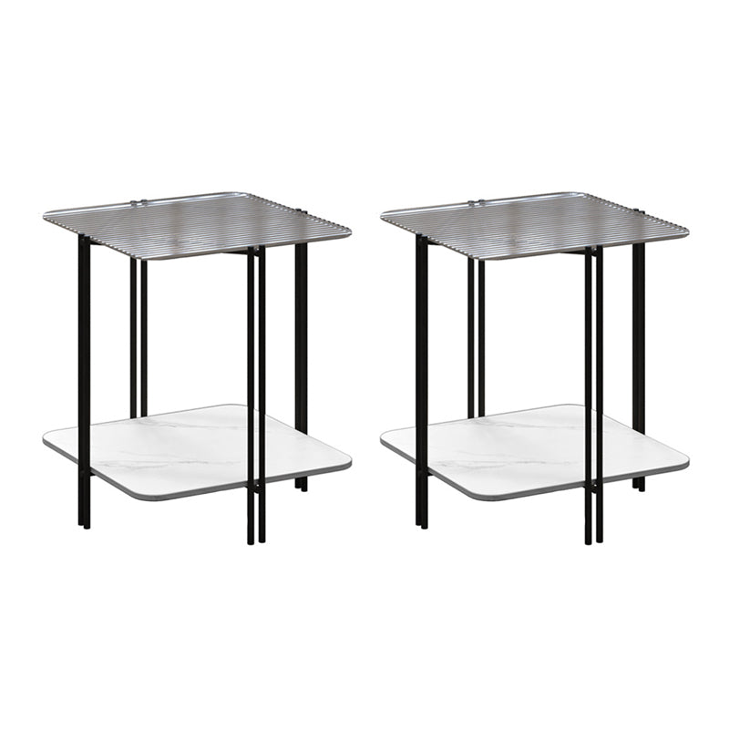 Modern Square Glass Side Table 23.62" Tall 4 Legs Shelf Included End Table