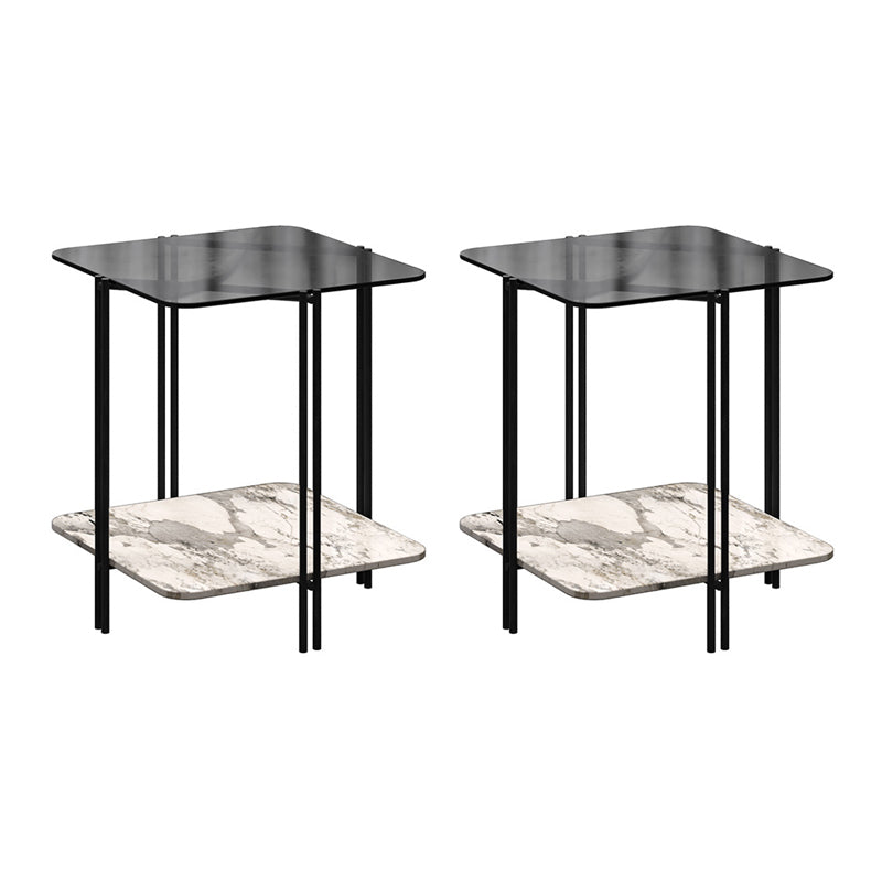 Modern Square Glass Side Table 23.62" Tall 4 Legs Shelf Included End Table