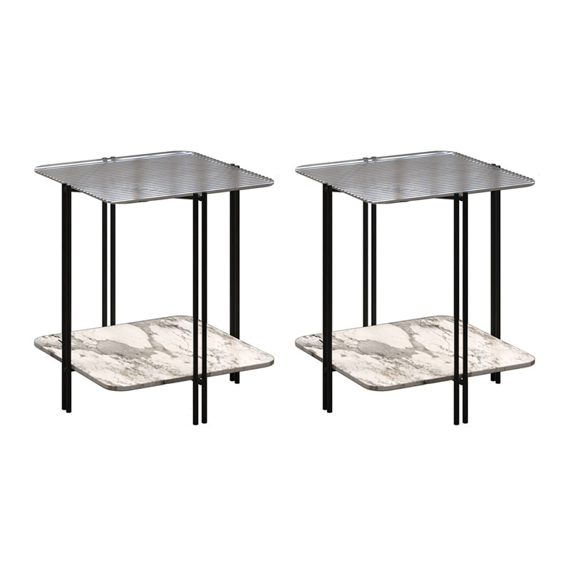 Modern Square Glass Side Table 23.62" Tall 4 Legs Shelf Included End Table