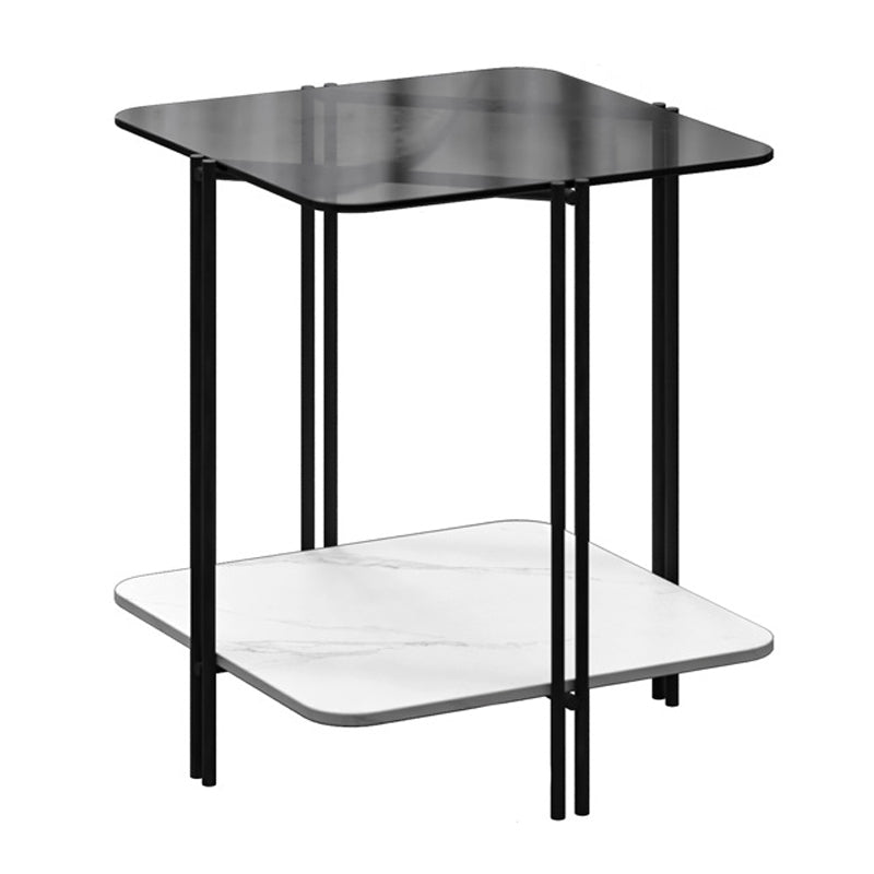 Modern Square Glass Side Table 23.62" Tall 4 Legs Shelf Included End Table