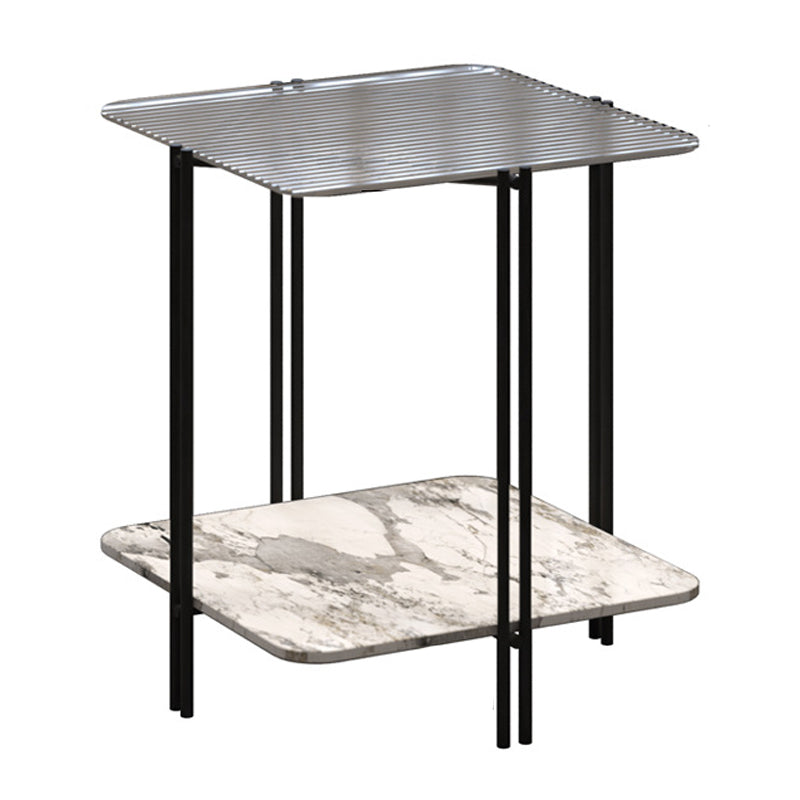 Modern Square Glass Side Table 23.62" Tall 4 Legs Shelf Included End Table