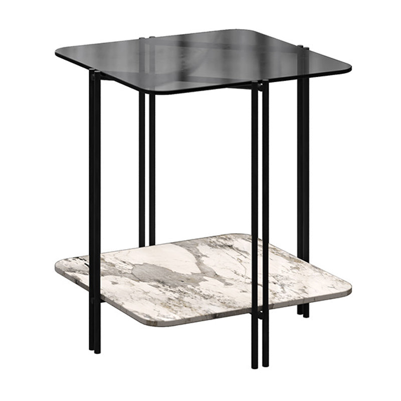 Modern Square Glass Side Table 23.62" Tall 4 Legs Shelf Included End Table