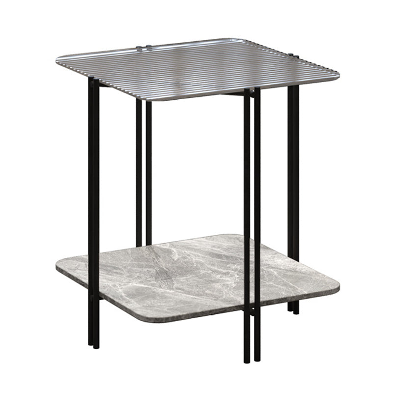 Modern Square Glass Side Table 23.62" Tall 4 Legs Shelf Included End Table