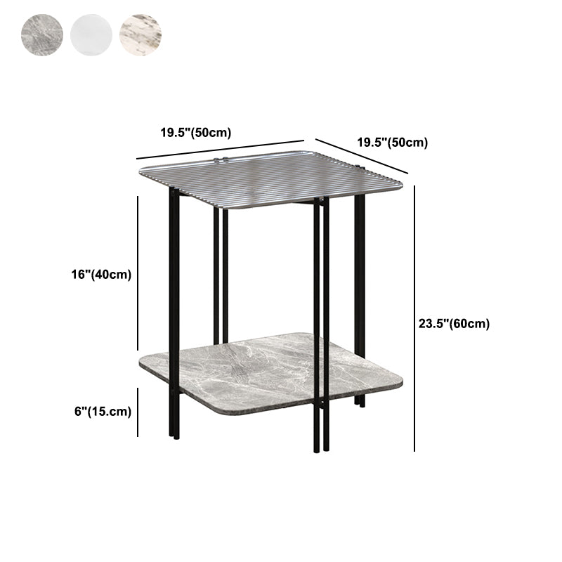 Modern Square Glass Side Table 23.62" Tall 4 Legs Shelf Included End Table