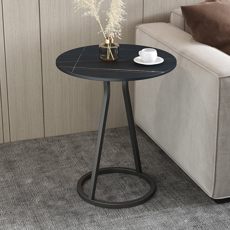 Modern 23.6" Tall Round Slate Top Side Table Iron Pedestal End Table