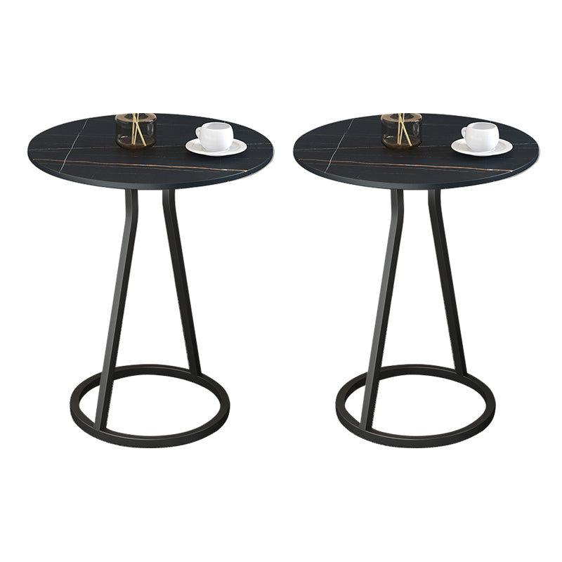 Modern 23.6" Tall Round Slate Top Side Table Iron Pedestal End Table