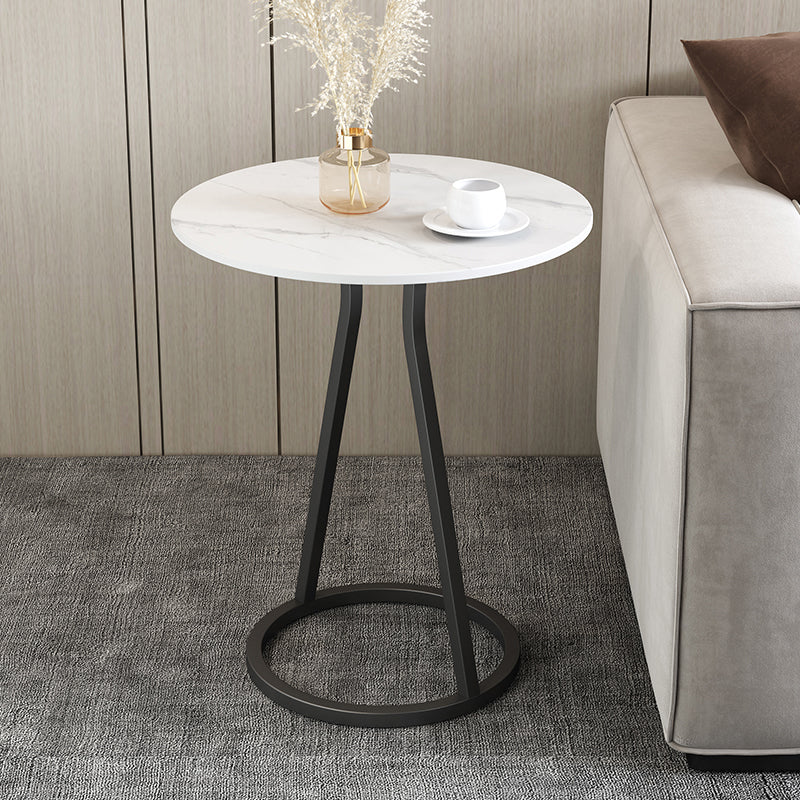 Modern 23.6" Tall Round Slate Top Side Table Iron Pedestal End Table