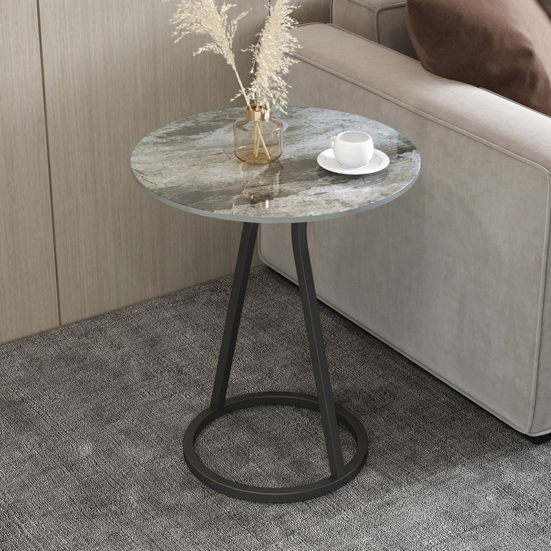 Modern 23.6" Tall Round Slate Top Side Table Iron Pedestal End Table