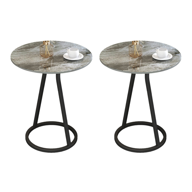 Modern 23.6" Tall Round Slate Top Side Table Iron Pedestal End Table