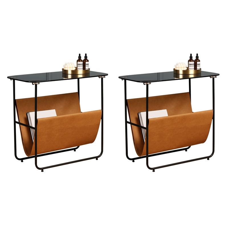 Rectangular Glass Top Side Table 26.38" W x 14.96" D x 23.23" H End Table with Shelf