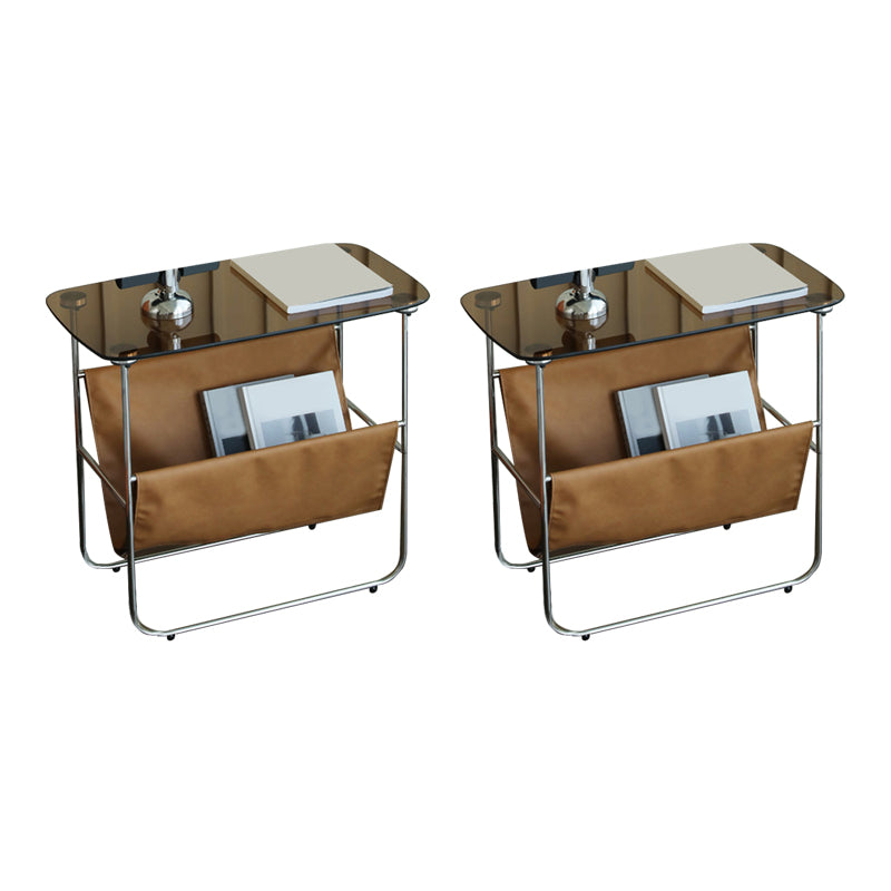 Rectangular Glass Top Side Table 26.38" W x 14.96" D x 23.23" H End Table with Shelf