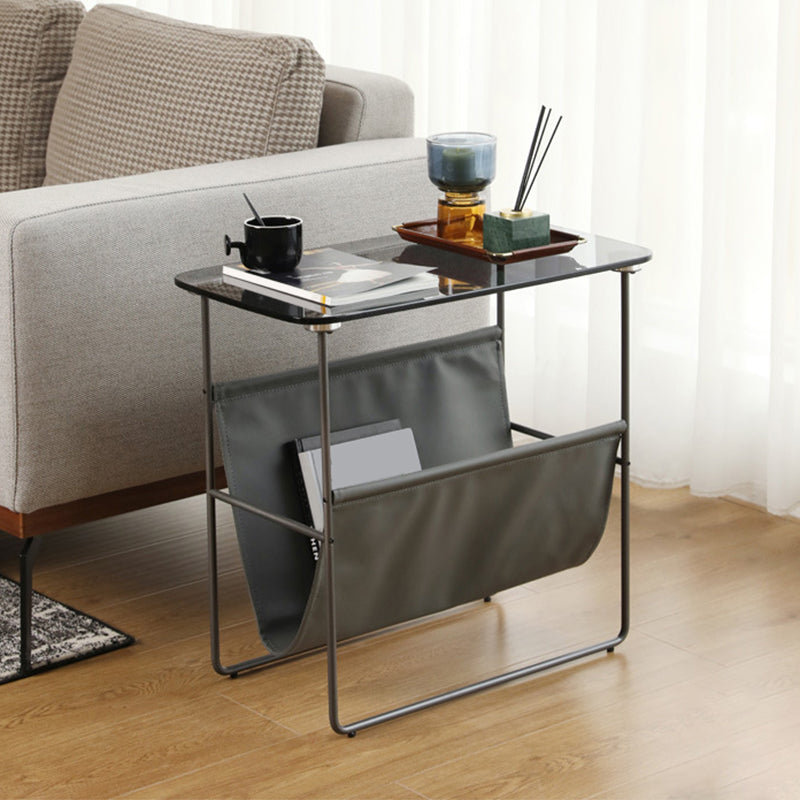 Rectangular Glass Top Side Table 26.38" W x 14.96" D x 23.23" H End Table with Shelf