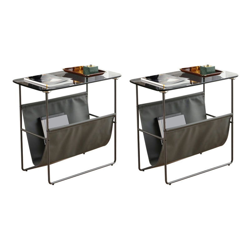 Rectangular Glass Top Side Table 26.38" W x 14.96" D x 23.23" H End Table with Shelf