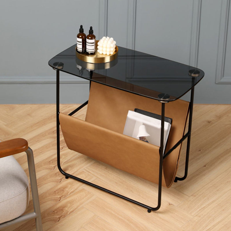 Rectangular Glass Top Side Table 26.38" W x 14.96" D x 23.23" H End Table with Shelf