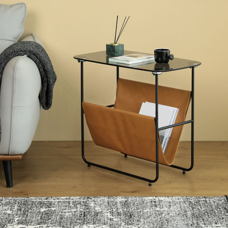 Rectangular Glass Top Side Table 26.38" W x 14.96" D x 23.23" H End Table with Shelf