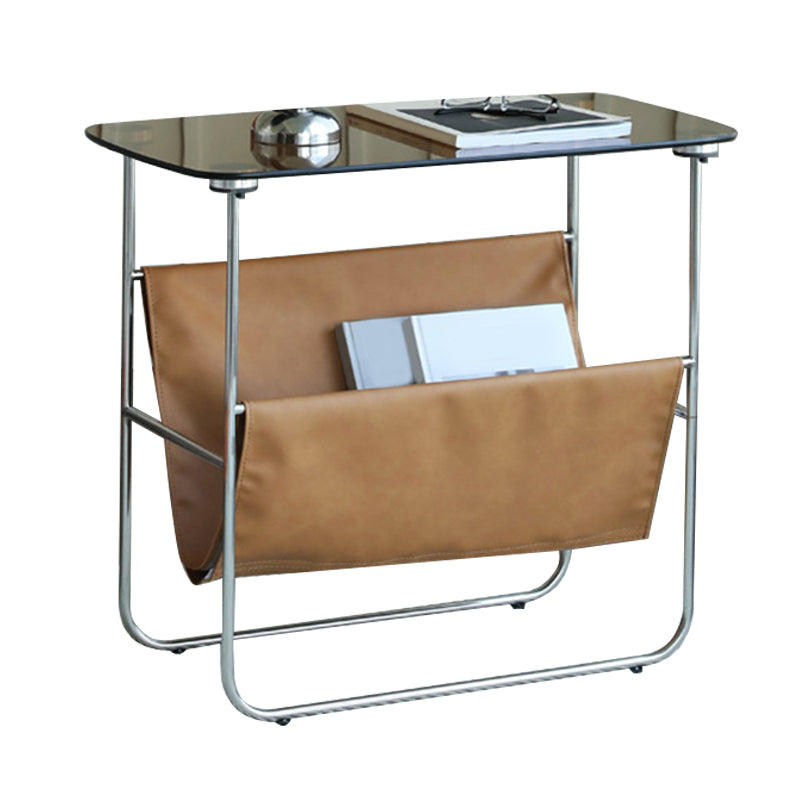 Rectangular Glass Top Side Table 26.38" W x 14.96" D x 23.23" H End Table with Shelf