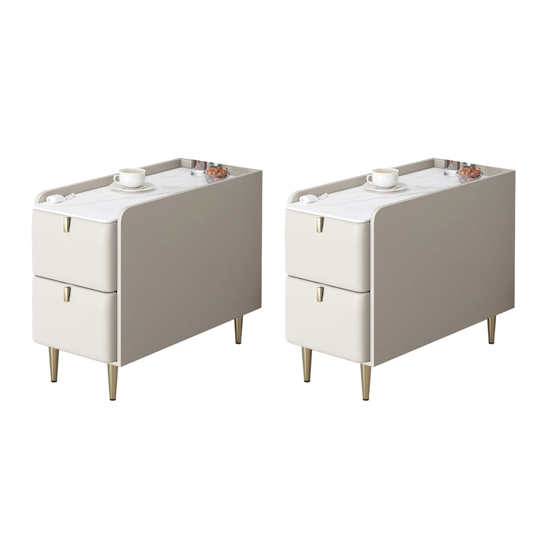 Modernistic Rectangular Slate Side Table 4 Legs End Table with Drawers
