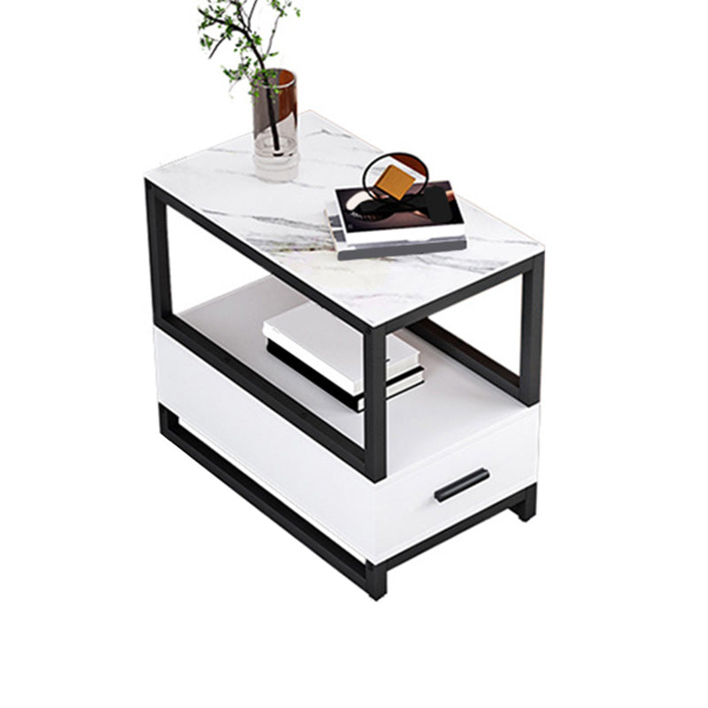 1-Drawer 1-Shelf End Table Modern 21.65" Tall Stone Side Table