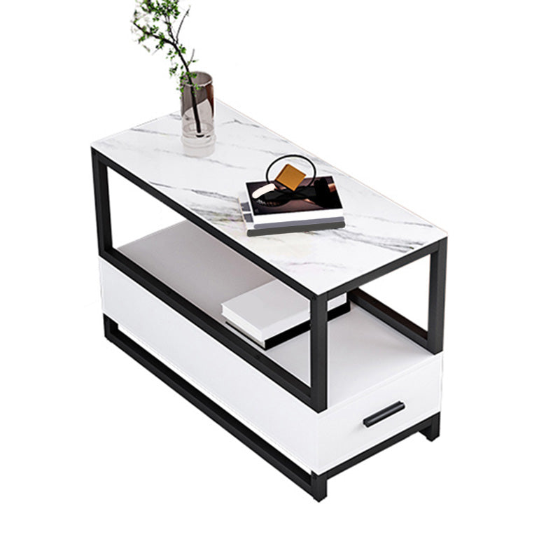 1-Drawer 1-Shelf End Table Modern 21.65" Tall Stone Side Table