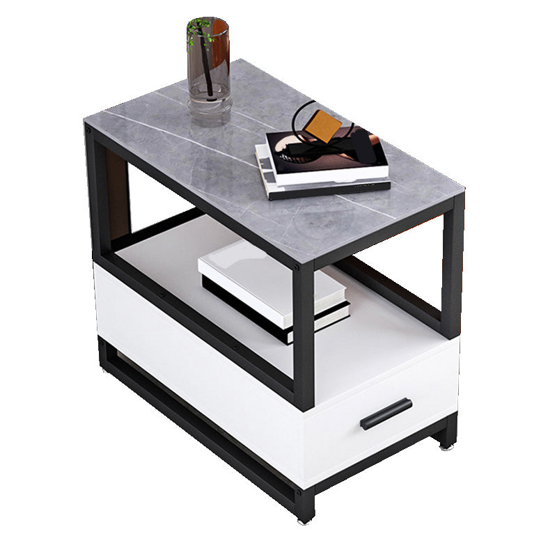 1-Drawer 1-Shelf End Table Modern 21.65" Tall Stone Side Table