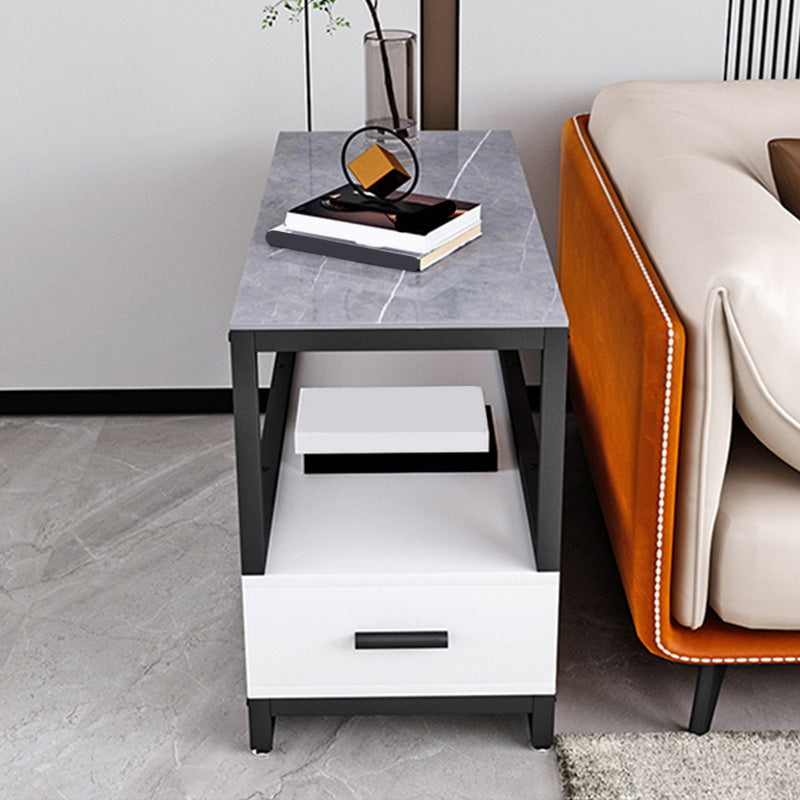 1-Drawer 1-Shelf End Table Modern 21.65" Tall Stone Side Table