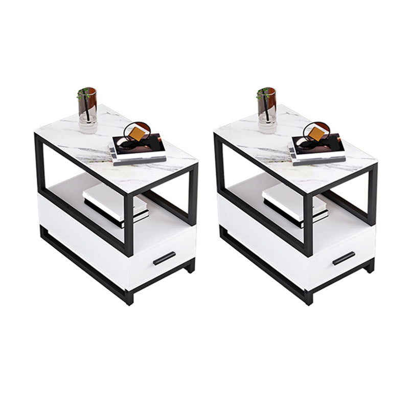 1-Drawer 1-Shelf End Table Modern 21.65" Tall Stone Side Table