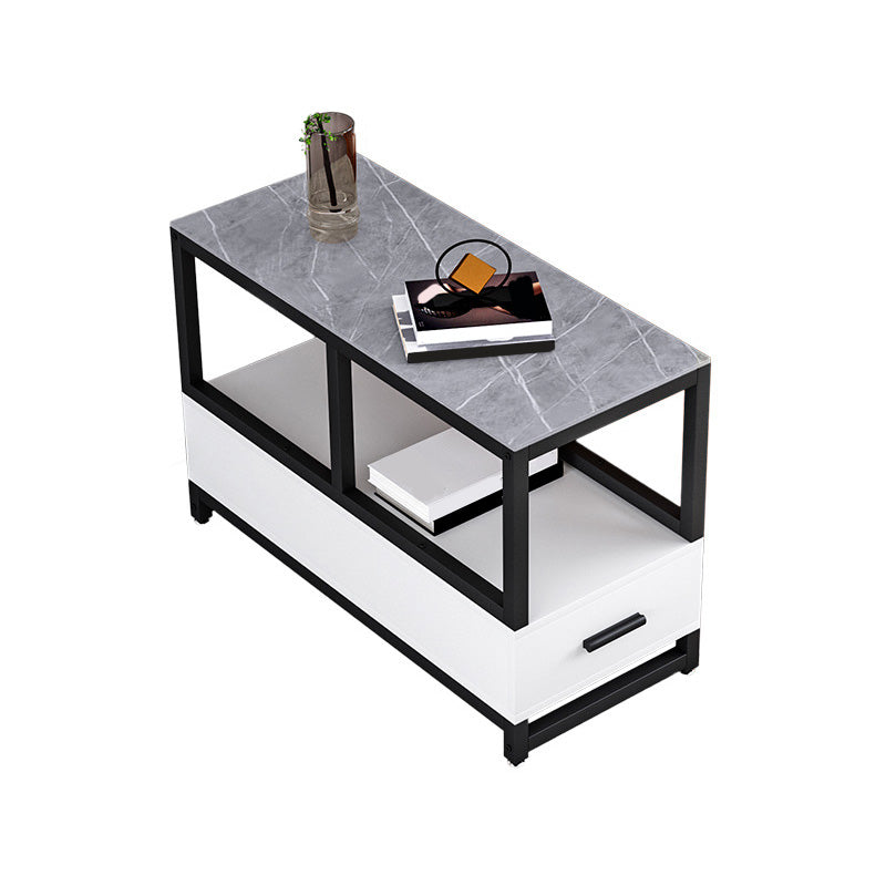 1-Drawer 1-Shelf End Table Modern 21.65" Tall Stone Side Table